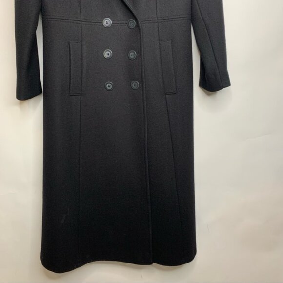 Vintage Black Double Breasted Long Wool Coat Sz M - Picture 4 of 8